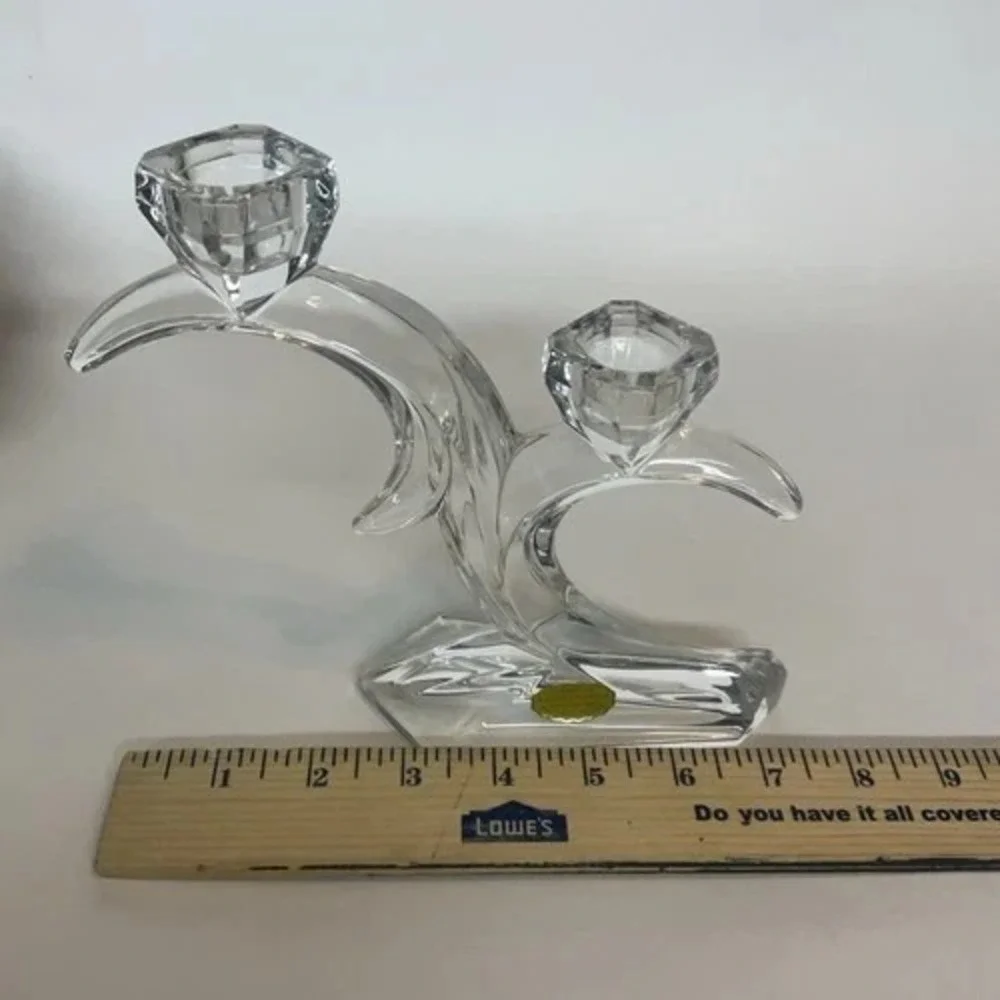 Vintage HandCut Lead Crystal Double Arm Candle Holder 7